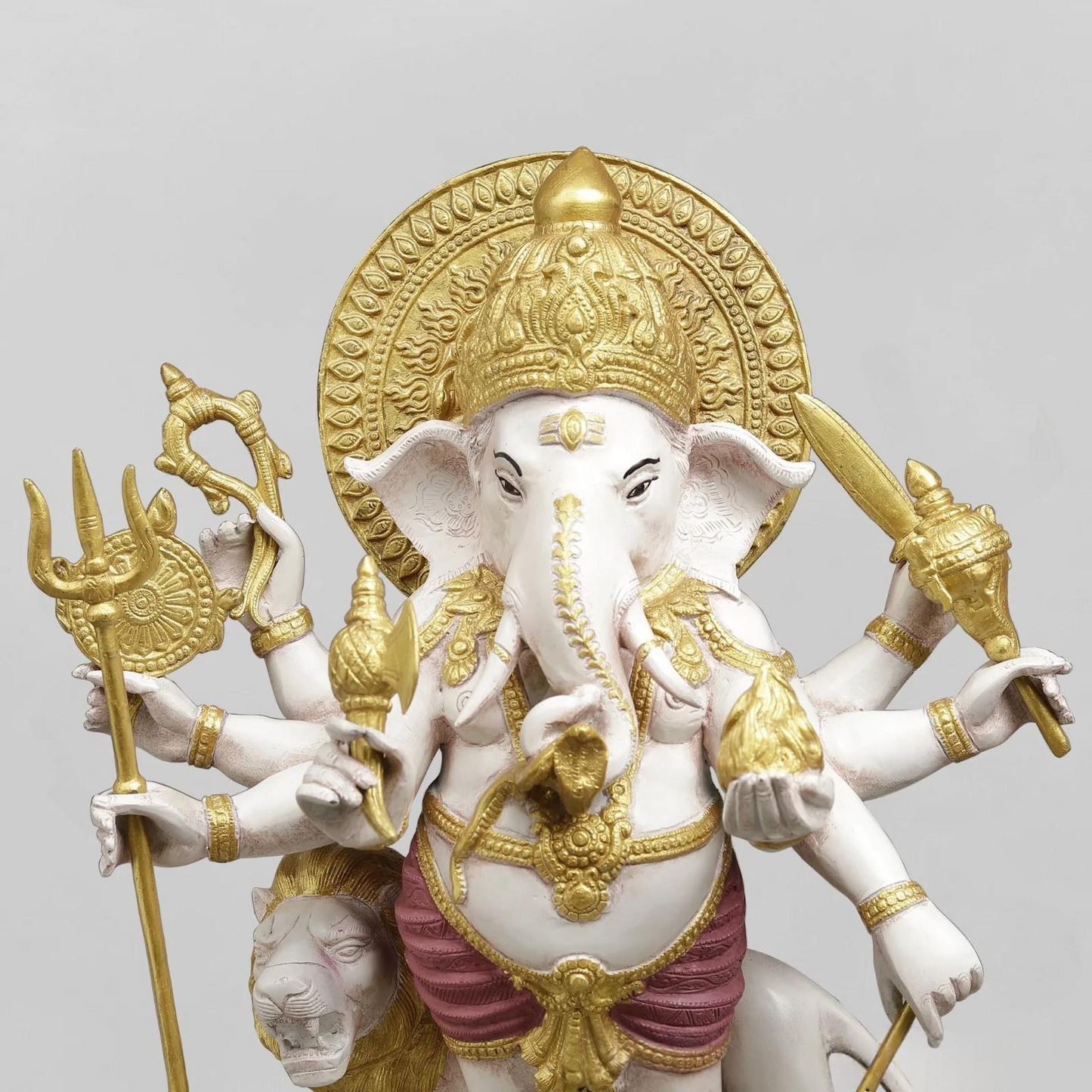 Brassaura® Ganesha Standing Idol with White & Gold Finish | Pure Superfine Brass Handcrafted Murti | Brass Statue for Home Temple, Pooja Room | Height 23.5 Inches | Weight 27.4 Kgs