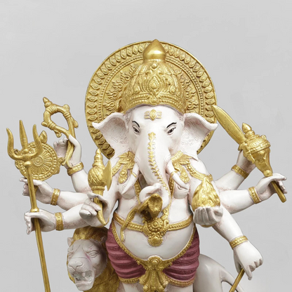 Brassaura® Ganesha Standing Idol with White & Gold Finish | Pure Superfine Brass Handcrafted Murti | Brass Statue for Home Temple, Pooja Room | Height 23.5 Inches | Weight 27.4 Kgs