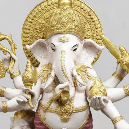 Brassaura® Ganesha Standing Idol with White & Gold Finish | Pure Superfine Brass Handcrafted Murti | Brass Statue for Home Temple, Pooja Room | Height 23.5 Inches | Weight 27.4 Kgs
