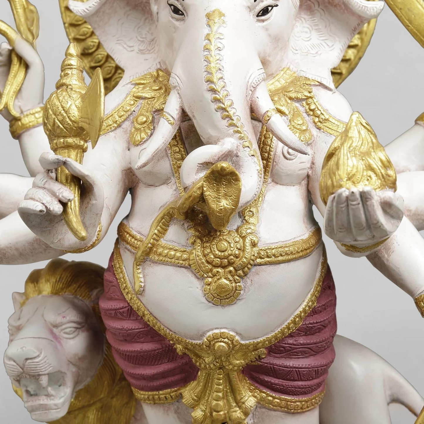 Brassaura® Ganesha Standing Idol with White & Gold Finish | Pure Superfine Brass Handcrafted Murti | Brass Statue for Home Temple, Pooja Room | Height 23.5 Inches | Weight 27.4 Kgs