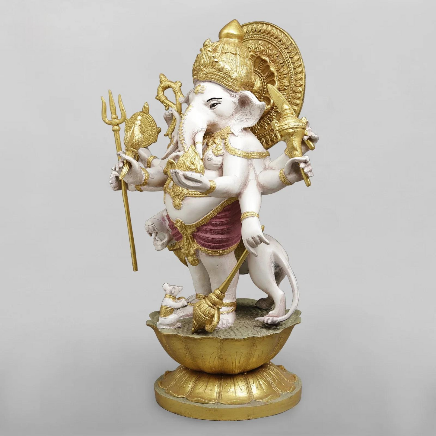 Brassaura® Ganesha Standing Idol with White & Gold Finish | Pure Superfine Brass Handcrafted Murti | Brass Statue for Home Temple, Pooja Room | Height 23.5 Inches | Weight 27.4 Kgs