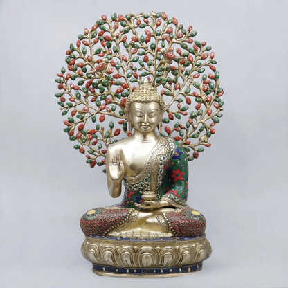 Brassaura® Buddha Meditating Idol with Multi-Color Finish | Pure Superfine Brass Handcrafted Murti | Brass Statue for Home Temple, Pooja Room | Height 20.5 Inches | Weight 12.32 Kgs
