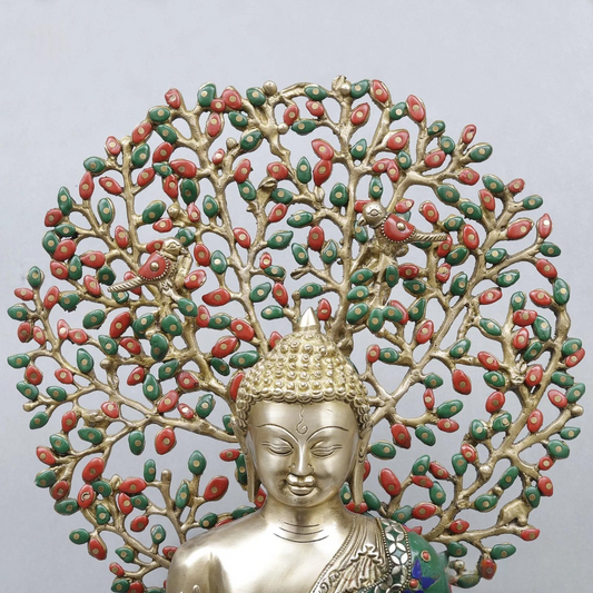 Brassaura® Buddha Meditating Idol with Multi-Color Finish | Pure Superfine Brass Handcrafted Murti | Brass Statue for Home Temple, Pooja Room | Height 20.5 Inches | Weight 12.32 Kgs