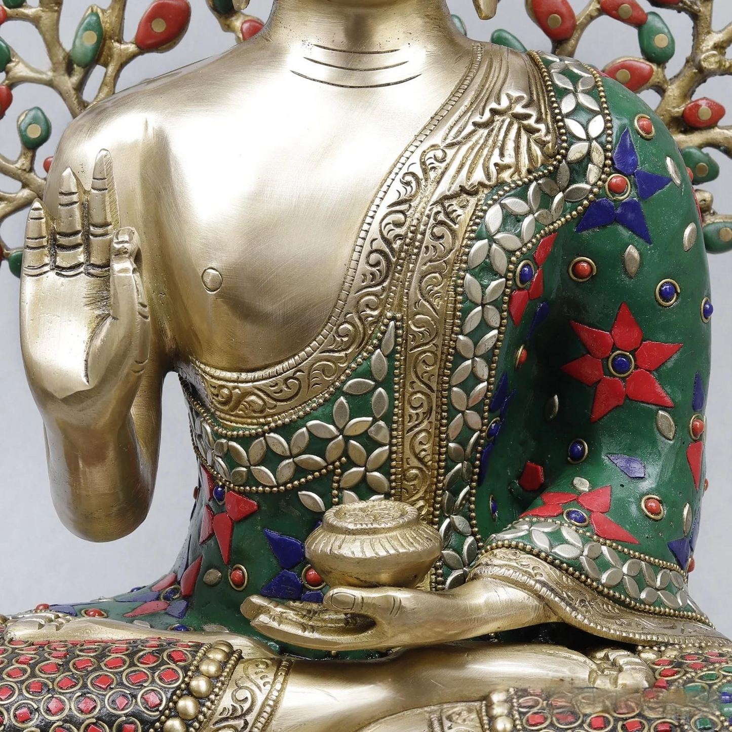 Brassaura® Buddha Meditating Idol with Multi-Color Finish | Pure Superfine Brass Handcrafted Murti | Brass Statue for Home Temple, Pooja Room | Height 20.5 Inches | Weight 12.32 Kgs