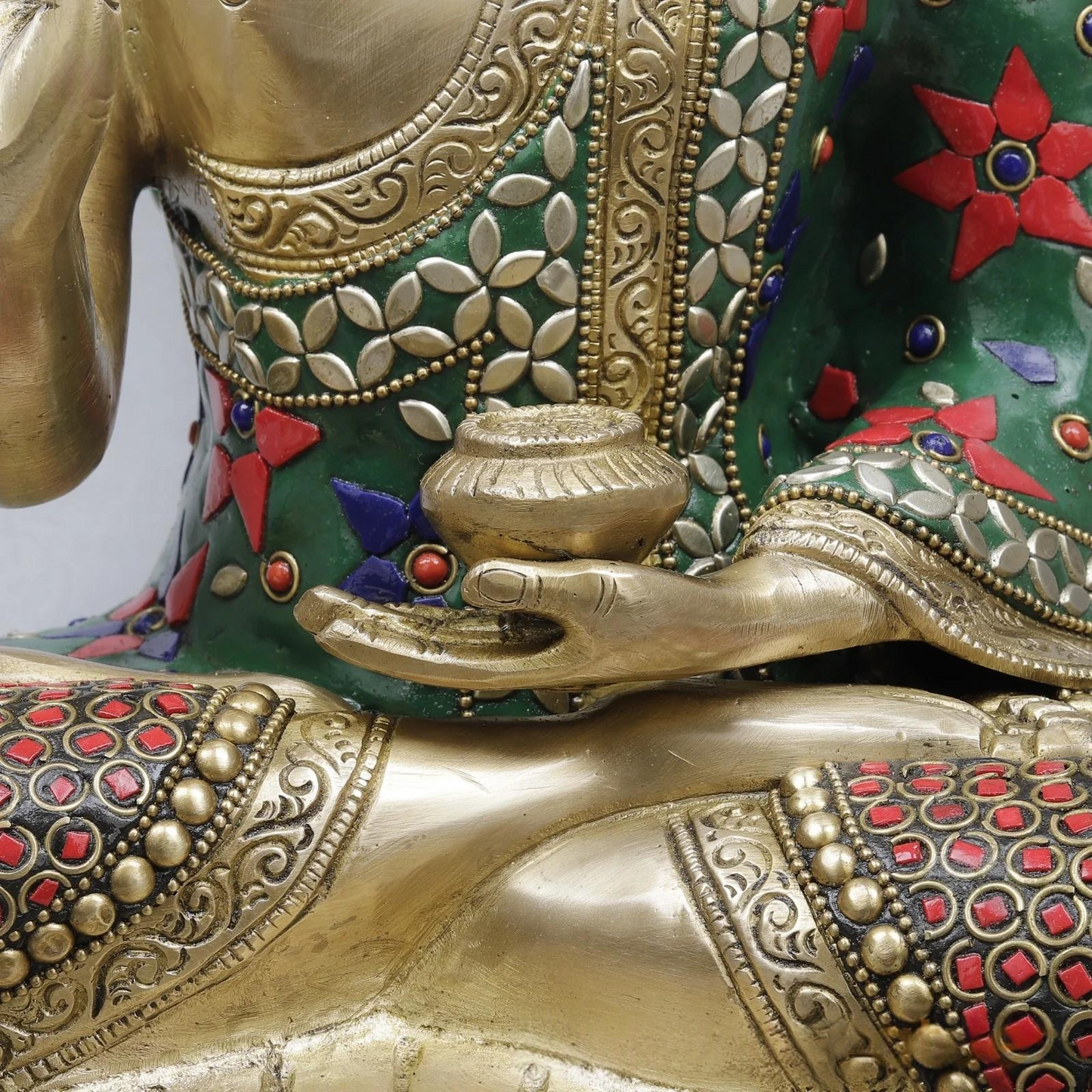 Brassaura® Buddha Meditating Idol with Multi-Color Finish | Pure Superfine Brass Handcrafted Murti | Brass Statue for Home Temple, Pooja Room | Height 20.5 Inches | Weight 12.32 Kgs
