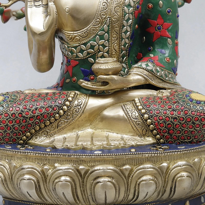 Brassaura® Buddha Meditating Idol with Multi-Color Finish | Pure Superfine Brass Handcrafted Murti | Brass Statue for Home Temple, Pooja Room | Height 20.5 Inches | Weight 12.32 Kgs