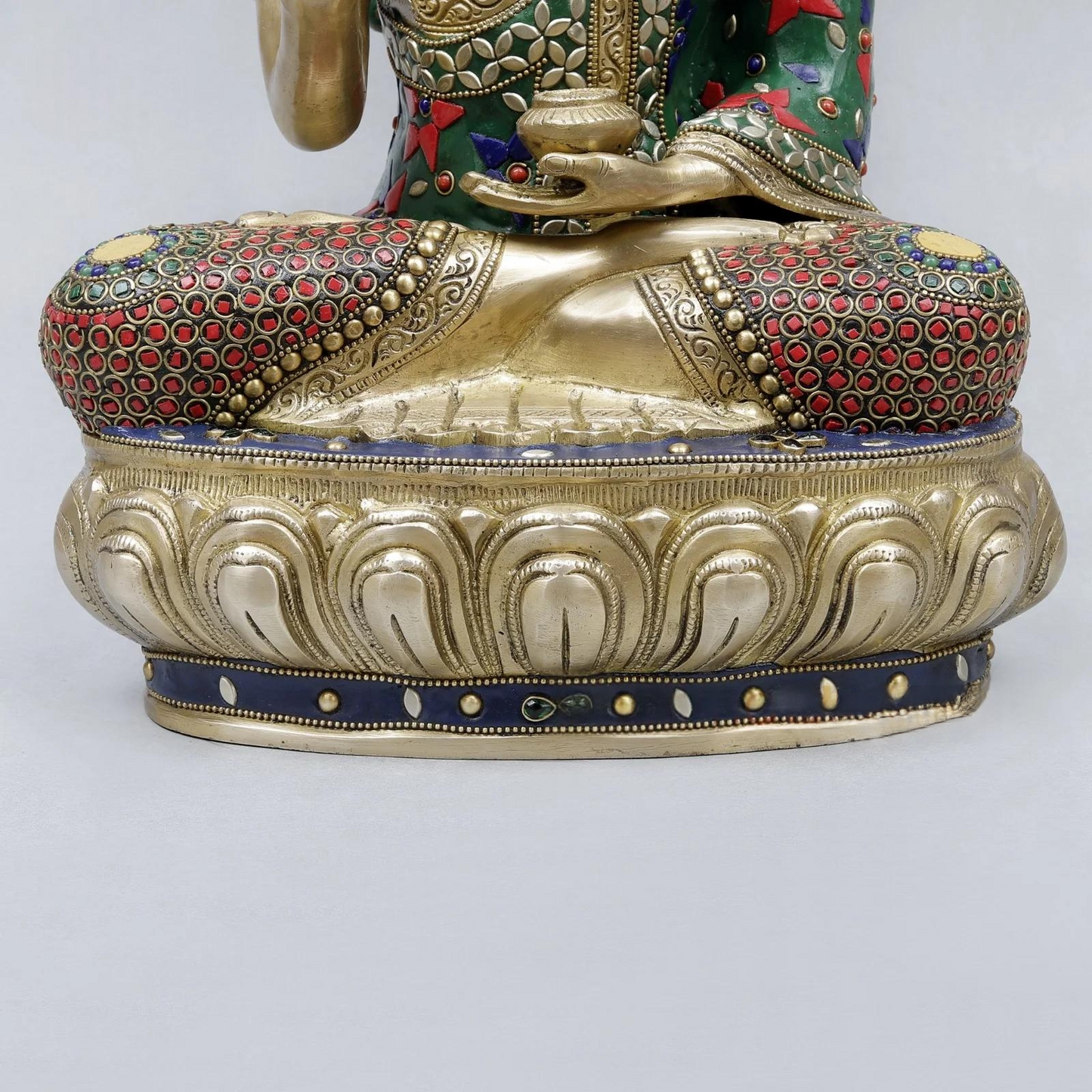 Brassaura® Buddha Meditating Idol with Multi-Color Finish | Pure Superfine Brass Handcrafted Murti | Brass Statue for Home Temple, Pooja Room | Height 20.5 Inches | Weight 12.32 Kgs