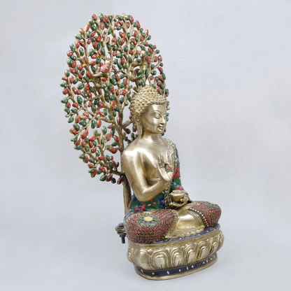 Brassaura® Buddha Meditating Idol with Multi-Color Finish | Pure Superfine Brass Handcrafted Murti | Brass Statue for Home Temple, Pooja Room | Height 20.5 Inches | Weight 12.32 Kgs
