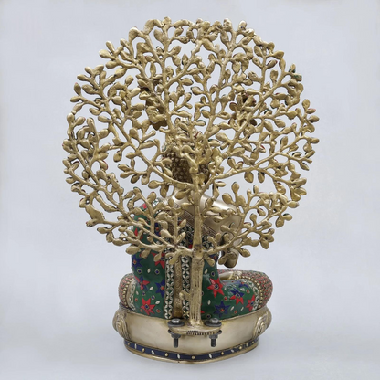 Brassaura® Buddha Meditating Idol with Multi-Color Finish | Pure Superfine Brass Handcrafted Murti | Brass Statue for Home Temple, Pooja Room | Height 20.5 Inches | Weight 12.32 Kgs