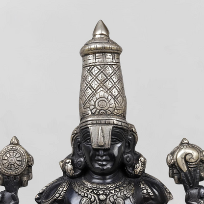 Brassaura® Vishnu Standing Idol with Silver & Black Finish | Pure Superfine Brass Handcrafted Murti | Brass Statue for Home Temple, Pooja Room | Height 33 Inches | Weight 19.82 Kgs