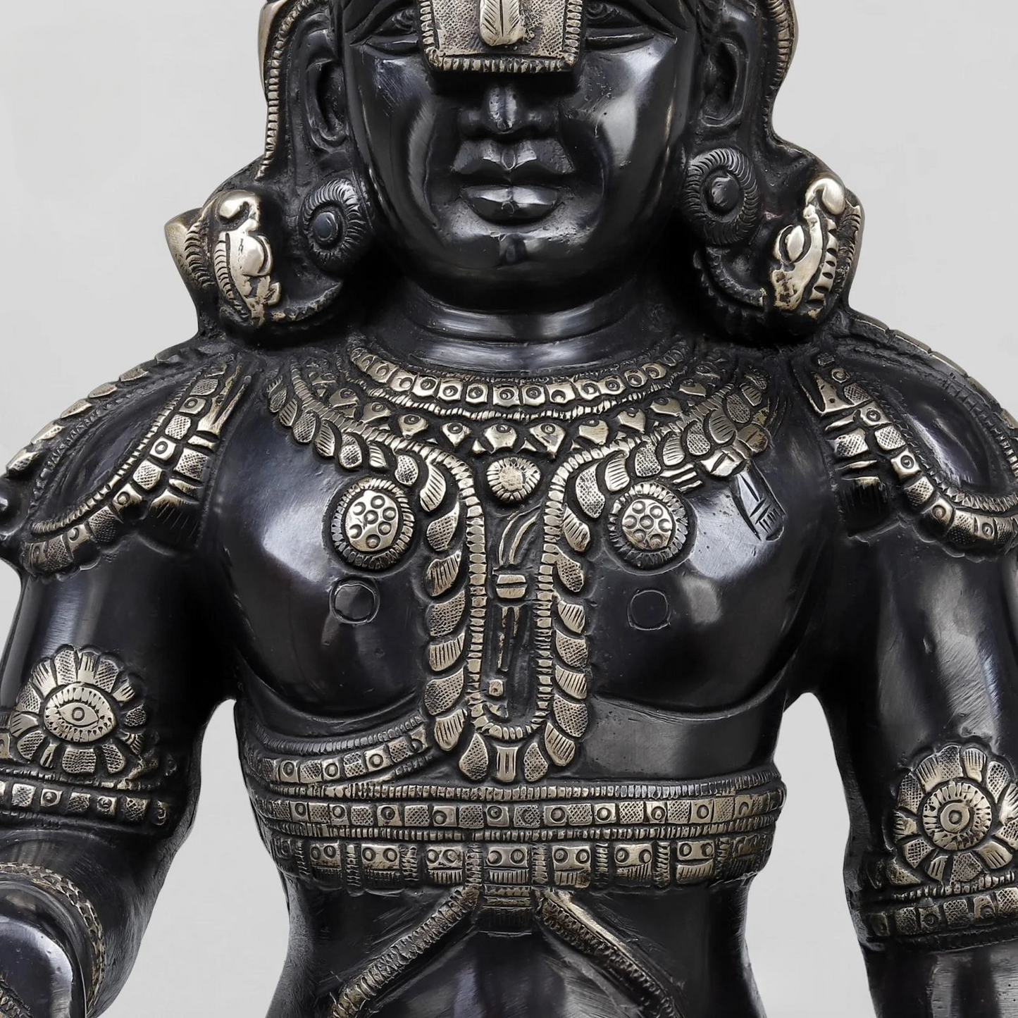 Brassaura® Vishnu Standing Idol with Silver & Black Finish | Pure Superfine Brass Handcrafted Murti | Brass Statue for Home Temple, Pooja Room | Height 33 Inches | Weight 19.82 Kgs