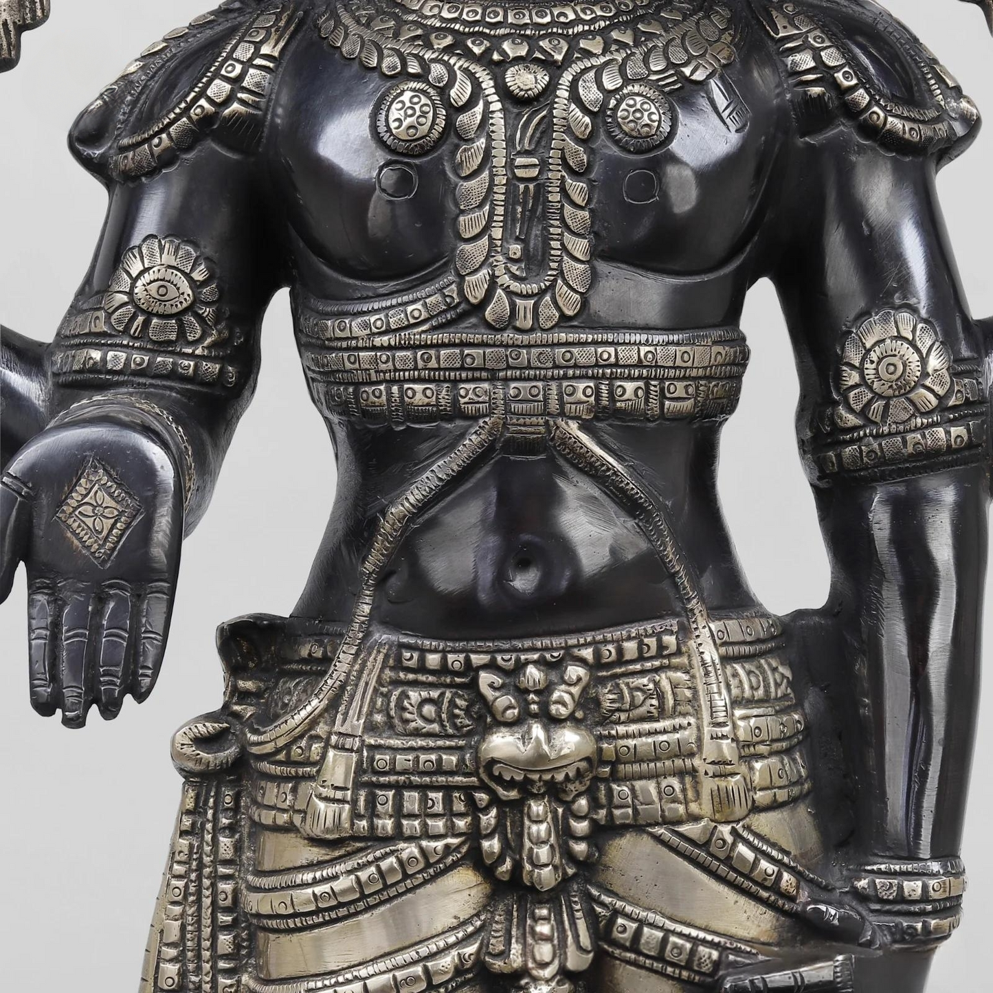 Brassaura® Vishnu Standing Idol with Silver & Black Finish | Pure Superfine Brass Handcrafted Murti | Brass Statue for Home Temple, Pooja Room | Height 33 Inches | Weight 19.82 Kgs