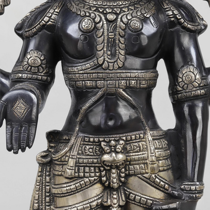 Brassaura® Vishnu Standing Idol with Silver & Black Finish | Pure Superfine Brass Handcrafted Murti | Brass Statue for Home Temple, Pooja Room | Height 33 Inches | Weight 19.82 Kgs