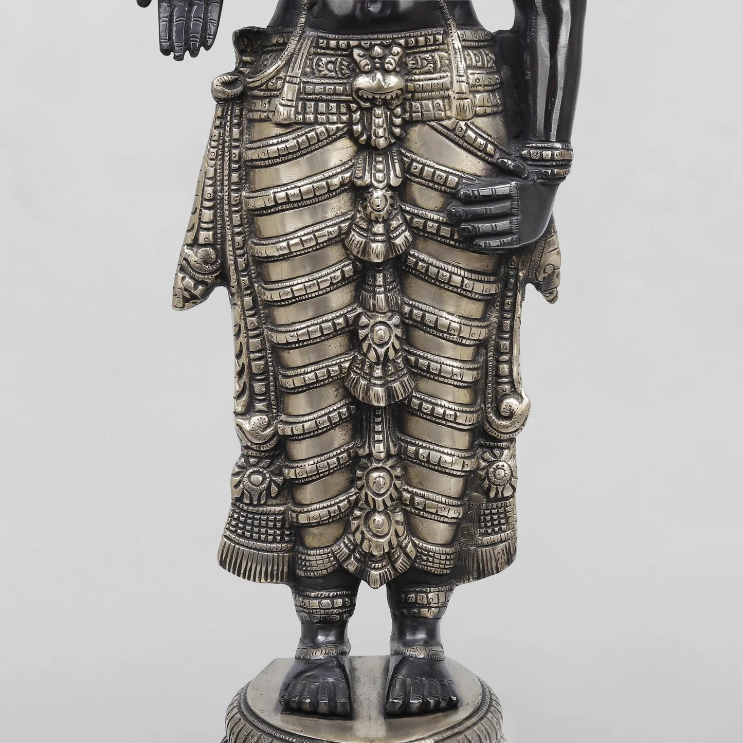 Brassaura® Vishnu Standing Idol with Silver & Black Finish | Pure Superfine Brass Handcrafted Murti | Brass Statue for Home Temple, Pooja Room | Height 33 Inches | Weight 19.82 Kgs