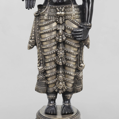 Brassaura® Vishnu Standing Idol with Silver & Black Finish | Pure Superfine Brass Handcrafted Murti | Brass Statue for Home Temple, Pooja Room | Height 33 Inches | Weight 19.82 Kgs