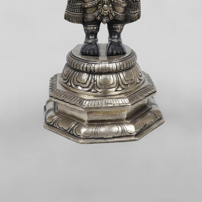 Brassaura® Vishnu Standing Idol with Silver & Black Finish | Pure Superfine Brass Handcrafted Murti | Brass Statue for Home Temple, Pooja Room | Height 33 Inches | Weight 19.82 Kgs
