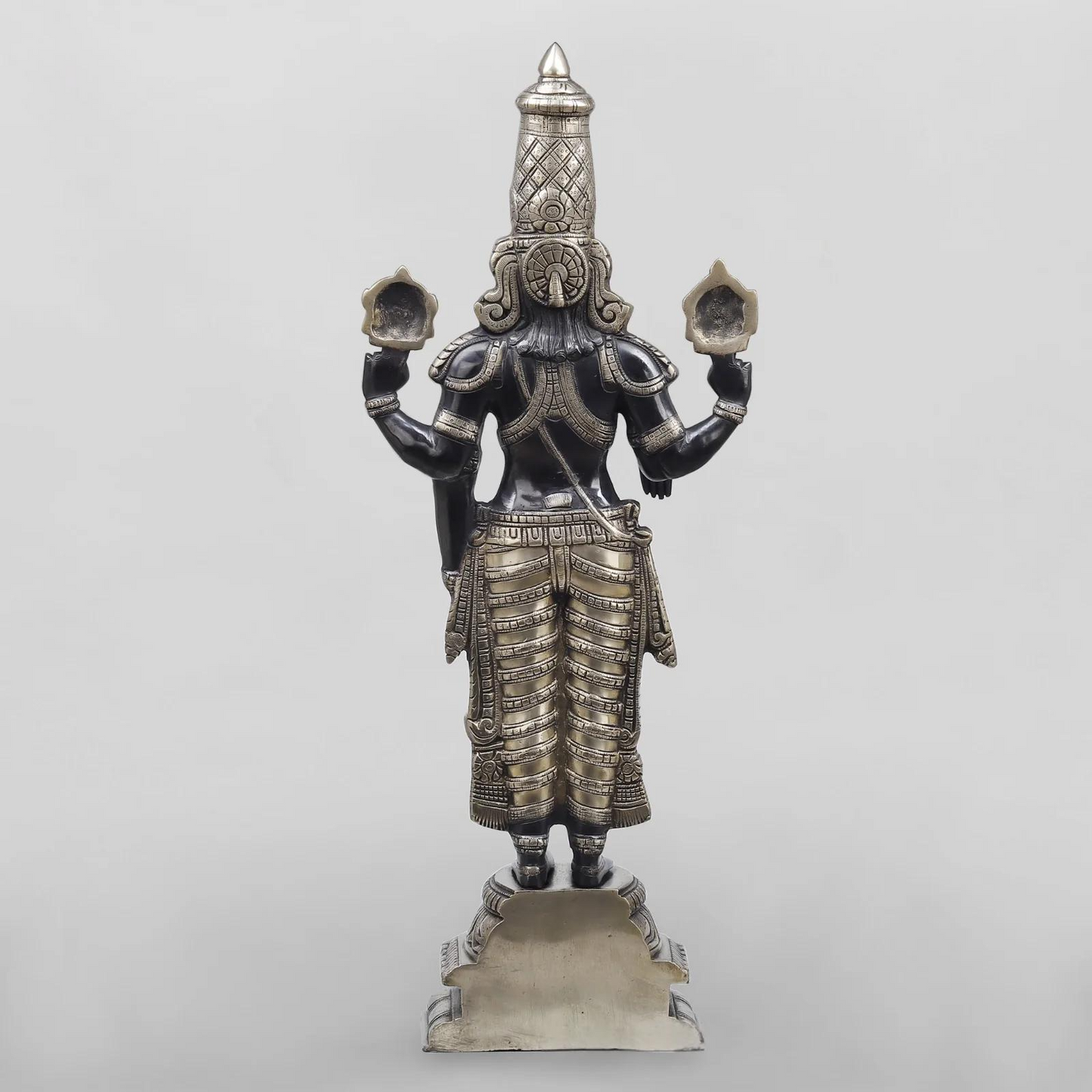 Brassaura® Vishnu Standing Idol with Silver & Black Finish | Pure Superfine Brass Handcrafted Murti | Brass Statue for Home Temple, Pooja Room | Height 33 Inches | Weight 19.82 Kgs