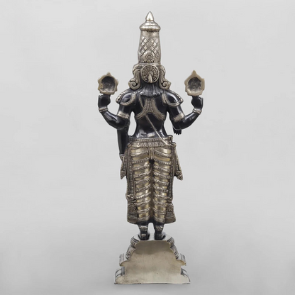 Brassaura® Vishnu Standing Idol with Silver & Black Finish | Pure Superfine Brass Handcrafted Murti | Brass Statue for Home Temple, Pooja Room | Height 33 Inches | Weight 19.82 Kgs