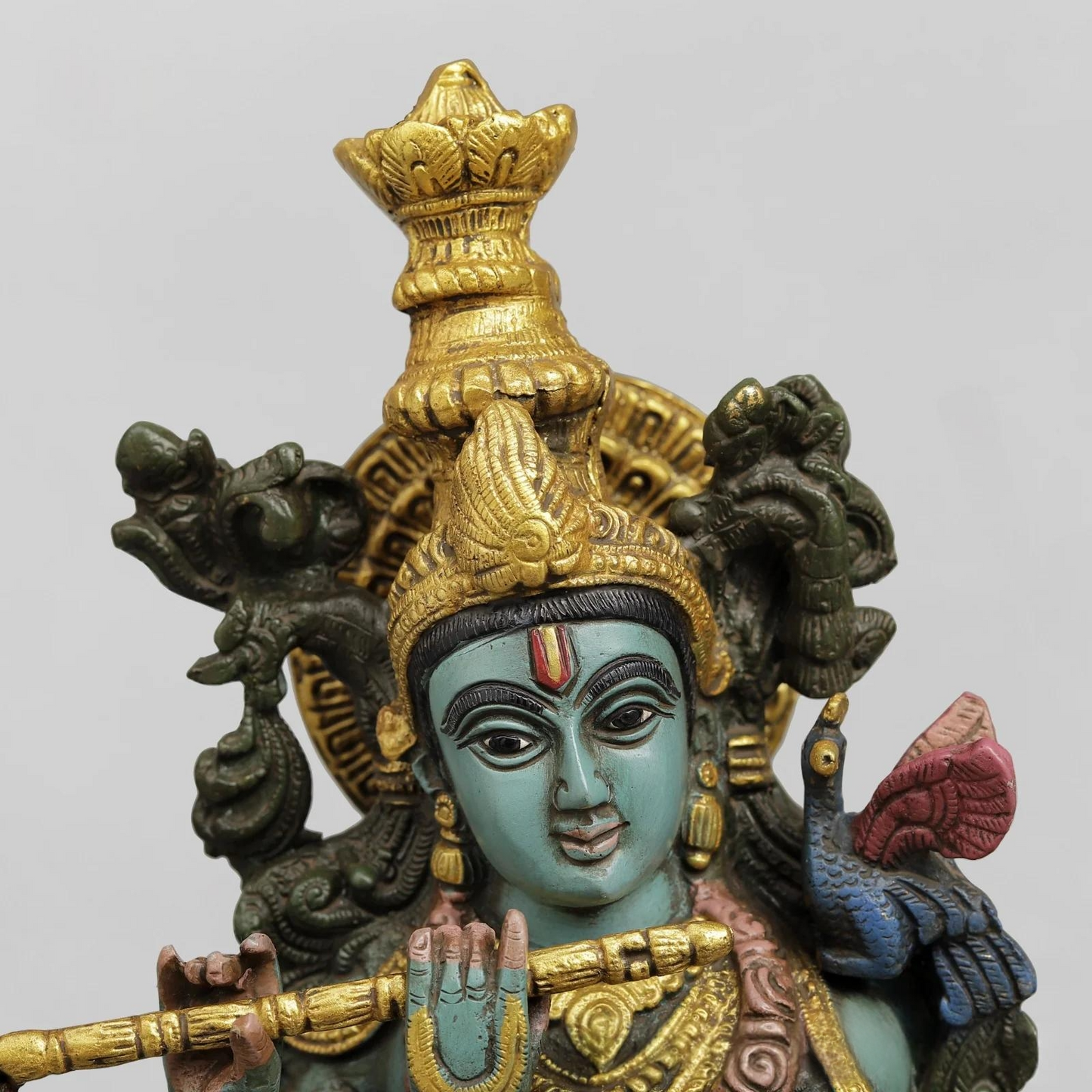 Brassaura® Krishna Playing Flute Idol with Multi-Color Finish | Pure Superfine Brass Handcrafted Murti | Brass Statue for Home Temple, Pooja Room | Height 20 Inches | Weight 8.02 Kgs