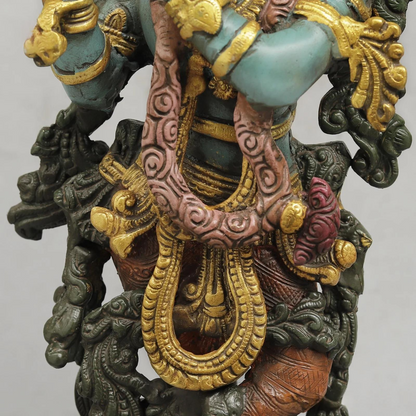 Brassaura® Krishna Playing Flute Idol with Multi-Color Finish | Pure Superfine Brass Handcrafted Murti | Brass Statue for Home Temple, Pooja Room | Height 20 Inches | Weight 8.02 Kgs