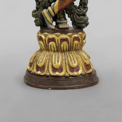 Brassaura® Krishna Playing Flute Idol with Multi-Color Finish | Pure Superfine Brass Handcrafted Murti | Brass Statue for Home Temple, Pooja Room | Height 20 Inches | Weight 8.02 Kgs