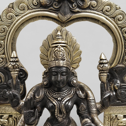 Brassaura® Lakshmi Seated Idol with Antique Silver & Black Finish | Pure Superfine Brass Handcrafted Murti | Brass Statue for Home Temple, Pooja Room | Height 17 Inches | Weight 12.46 Kgs