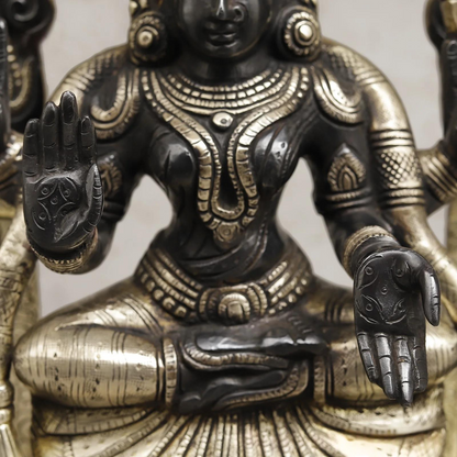 Brassaura® Lakshmi Seated Idol with Antique Silver & Black Finish | Pure Superfine Brass Handcrafted Murti | Brass Statue for Home Temple, Pooja Room | Height 17 Inches | Weight 12.46 Kgs