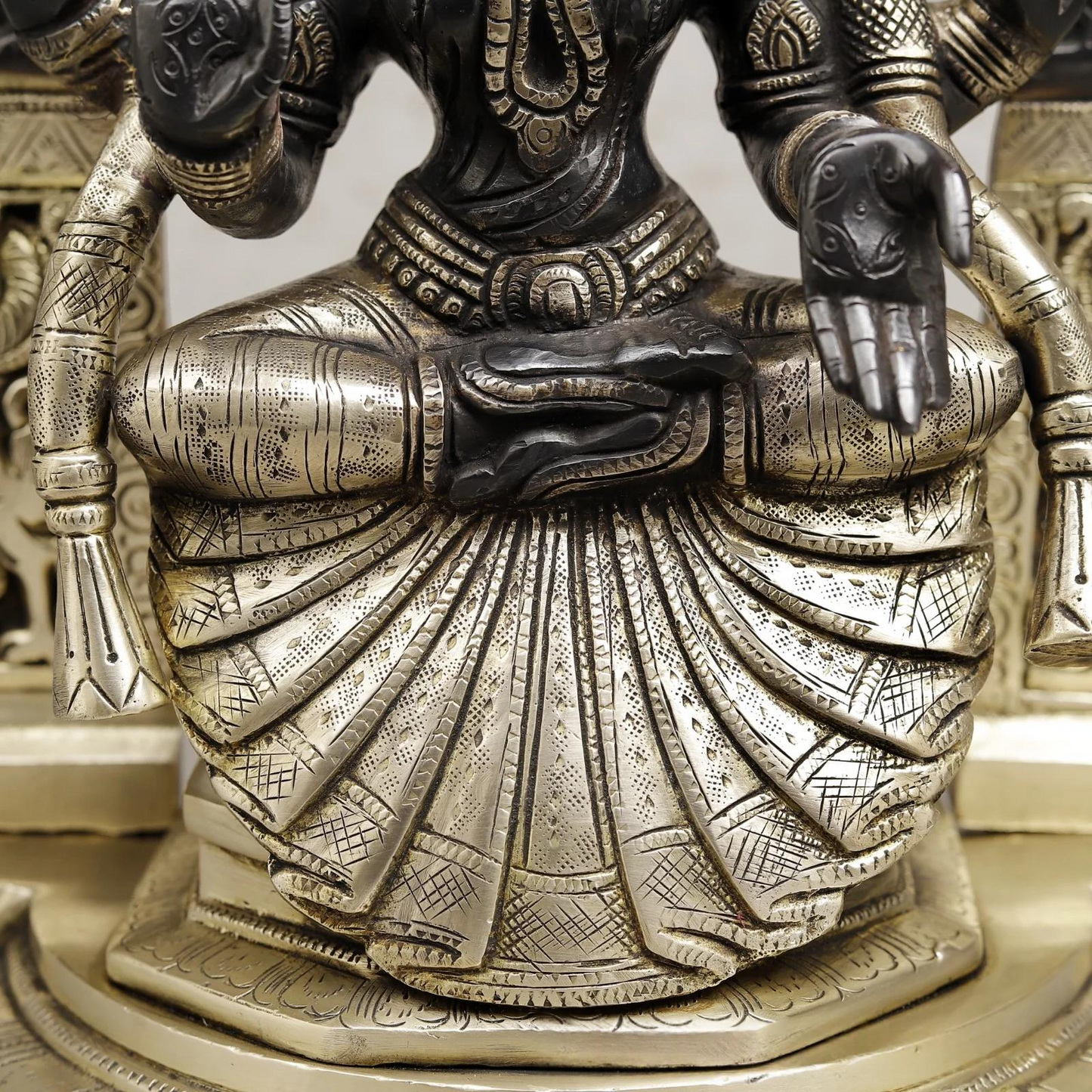 Brassaura® Lakshmi Seated Idol with Antique Silver & Black Finish | Pure Superfine Brass Handcrafted Murti | Brass Statue for Home Temple, Pooja Room | Height 17 Inches | Weight 12.46 Kgs