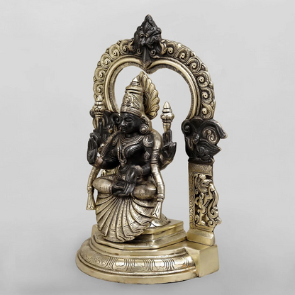 Brassaura® Lakshmi Seated Idol with Antique Silver & Black Finish | Pure Superfine Brass Handcrafted Murti | Brass Statue for Home Temple, Pooja Room | Height 17 Inches | Weight 12.46 Kgs