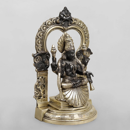 Brassaura® Lakshmi Seated Idol with Antique Silver & Black Finish | Pure Superfine Brass Handcrafted Murti | Brass Statue for Home Temple, Pooja Room | Height 17 Inches | Weight 12.46 Kgs