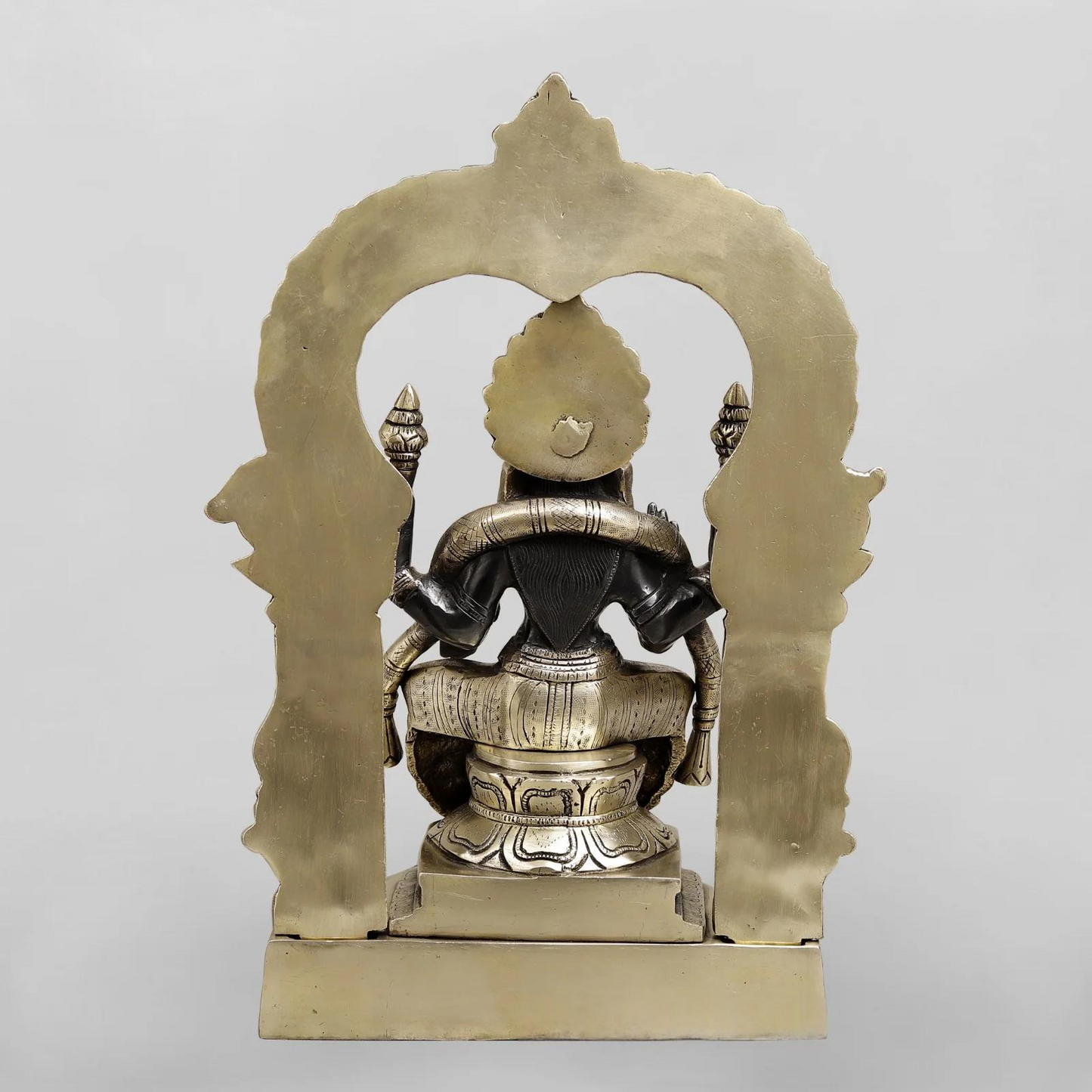Brassaura® Lakshmi Seated Idol with Antique Silver & Black Finish | Pure Superfine Brass Handcrafted Murti | Brass Statue for Home Temple, Pooja Room | Height 17 Inches | Weight 12.46 Kgs