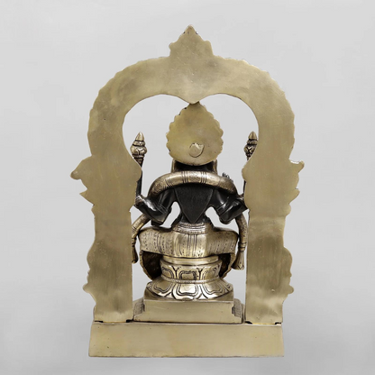 Brassaura® Lakshmi Seated Idol with Antique Silver & Black Finish | Pure Superfine Brass Handcrafted Murti | Brass Statue for Home Temple, Pooja Room | Height 17 Inches | Weight 12.46 Kgs