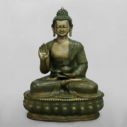 Brassaura® Buddha Meditating Idol with Antique Green Finish | Pure Superfine Brass Handcrafted Murti | Brass Statue for Home Temple, Pooja Room | Height 49 Inches | Weight 125 Kgs