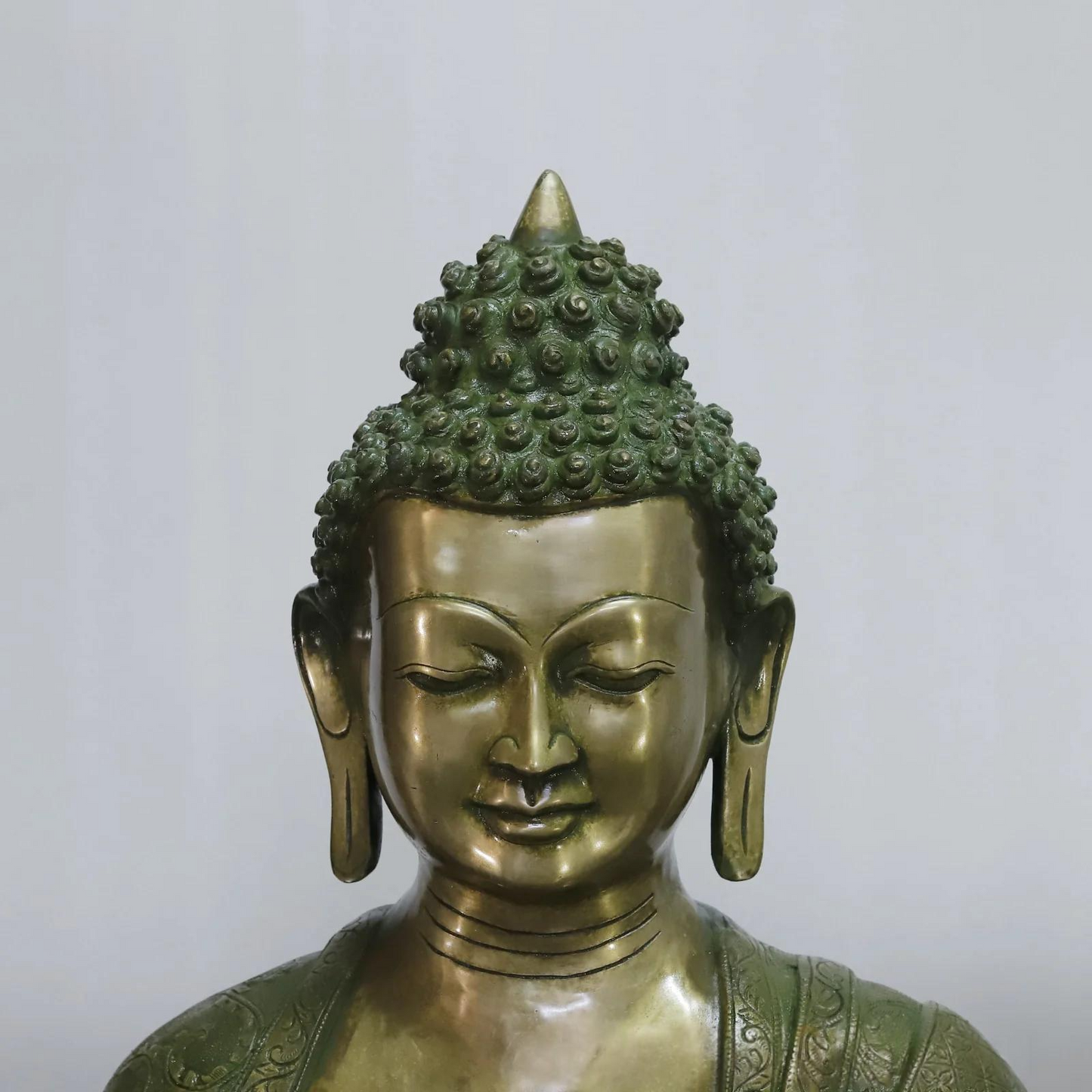 Brassaura® Buddha Meditating Idol with Antique Green Finish | Pure Superfine Brass Handcrafted Murti | Brass Statue for Home Temple, Pooja Room | Height 49 Inches | Weight 125 Kgs