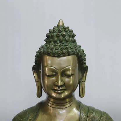 Brassaura® Buddha Meditating Idol with Antique Green Finish | Pure Superfine Brass Handcrafted Murti | Brass Statue for Home Temple, Pooja Room | Height 49 Inches | Weight 125 Kgs