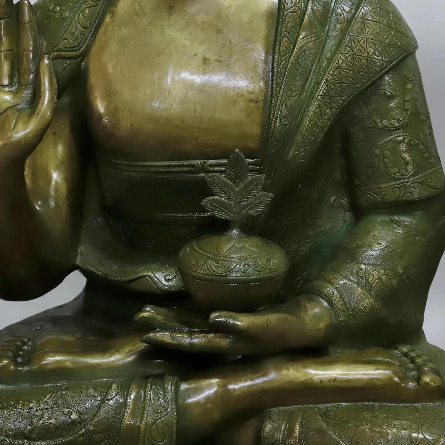 Brassaura® Buddha Meditating Idol with Antique Green Finish | Pure Superfine Brass Handcrafted Murti | Brass Statue for Home Temple, Pooja Room | Height 49 Inches | Weight 125 Kgs