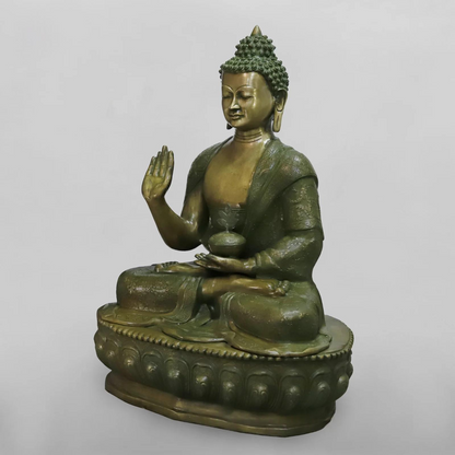 Brassaura® Buddha Meditating Idol with Antique Green Finish | Pure Superfine Brass Handcrafted Murti | Brass Statue for Home Temple, Pooja Room | Height 49 Inches | Weight 125 Kgs