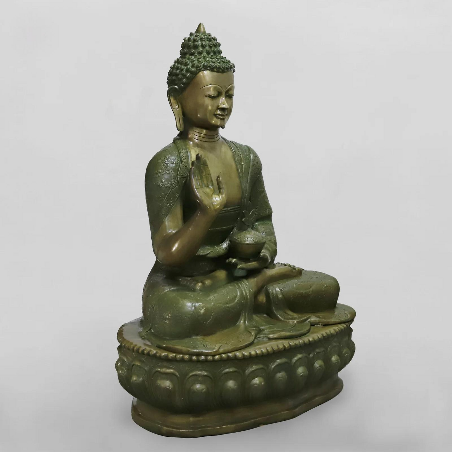 Brassaura® Buddha Meditating Idol with Antique Green Finish | Pure Superfine Brass Handcrafted Murti | Brass Statue for Home Temple, Pooja Room | Height 49 Inches | Weight 125 Kgs