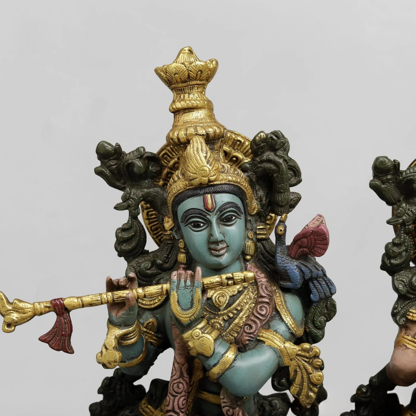 Brassaura® Radha Krishna Brass Idol Pair | Handcrafted Krishna & Radha Murti with Antique Multicolour Finish | Height 20 Inches | Weight 16.2 Kg