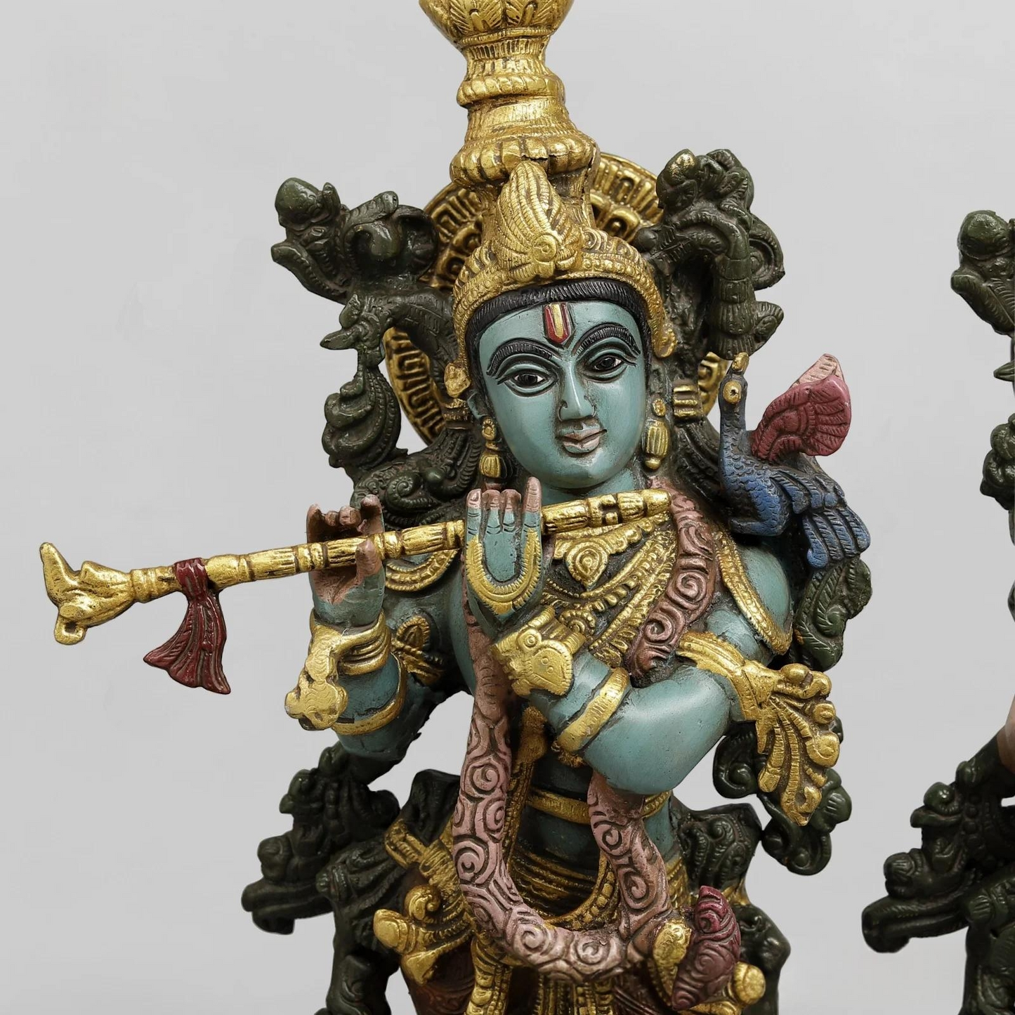 Brassaura® Radha Krishna Brass Idol Pair | Handcrafted Krishna & Radha Murti with Antique Multicolour Finish | Height 20 Inches | Weight 16.2 Kg