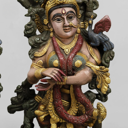 Brassaura® Radha Krishna Brass Idol Pair | Handcrafted Krishna & Radha Murti with Antique Multicolour Finish | Height 20 Inches | Weight 16.2 Kg
