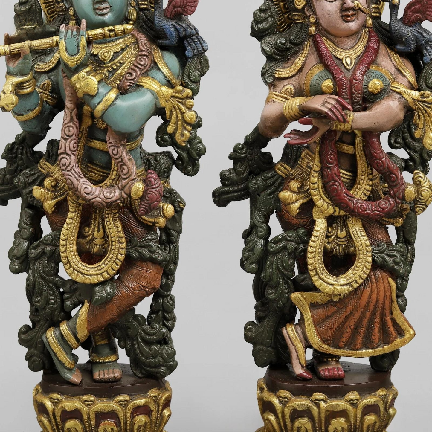 Brassaura® Radha Krishna Brass Idol Pair | Handcrafted Krishna & Radha Murti with Antique Multicolour Finish | Height 20 Inches | Weight 16.2 Kg