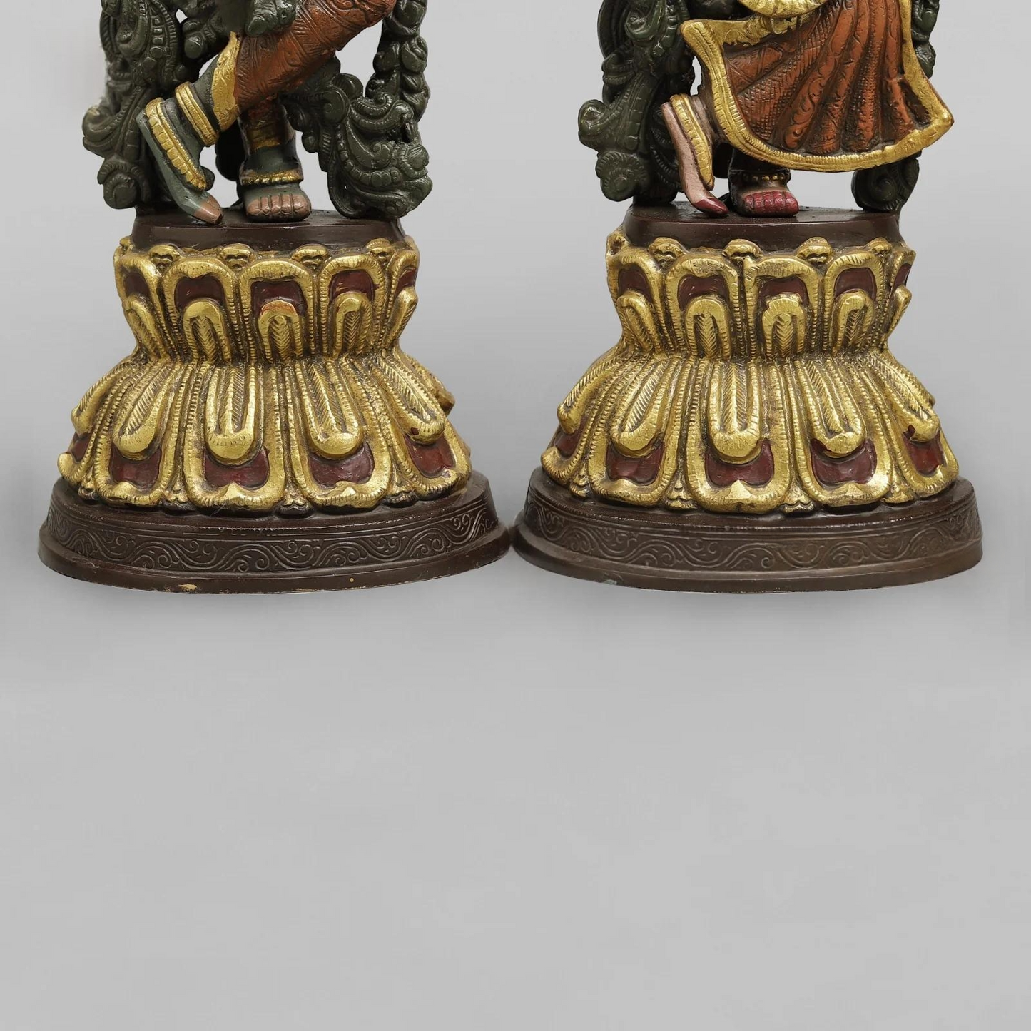 Brassaura® Radha Krishna Brass Idol Pair | Handcrafted Krishna & Radha Murti with Antique Multicolour Finish | Height 20 Inches | Weight 16.2 Kg