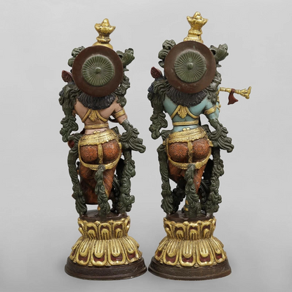 Brassaura® Radha Krishna Brass Idol Pair | Handcrafted Krishna & Radha Murti with Antique Multicolour Finish | Height 20 Inches | Weight 16.2 Kg