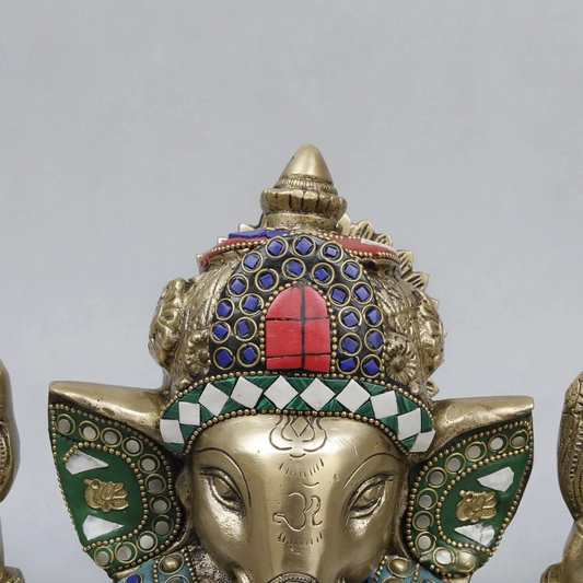 Brassaura® Ganesha Seated Blessing Pose Idol with Multi-Color Finish | Pure Superfine Brass Handcrafted Murti | Brass Statue for Home Temple, Pooja Room | Height 8.5 Inches | Weight 4.5 Kgs