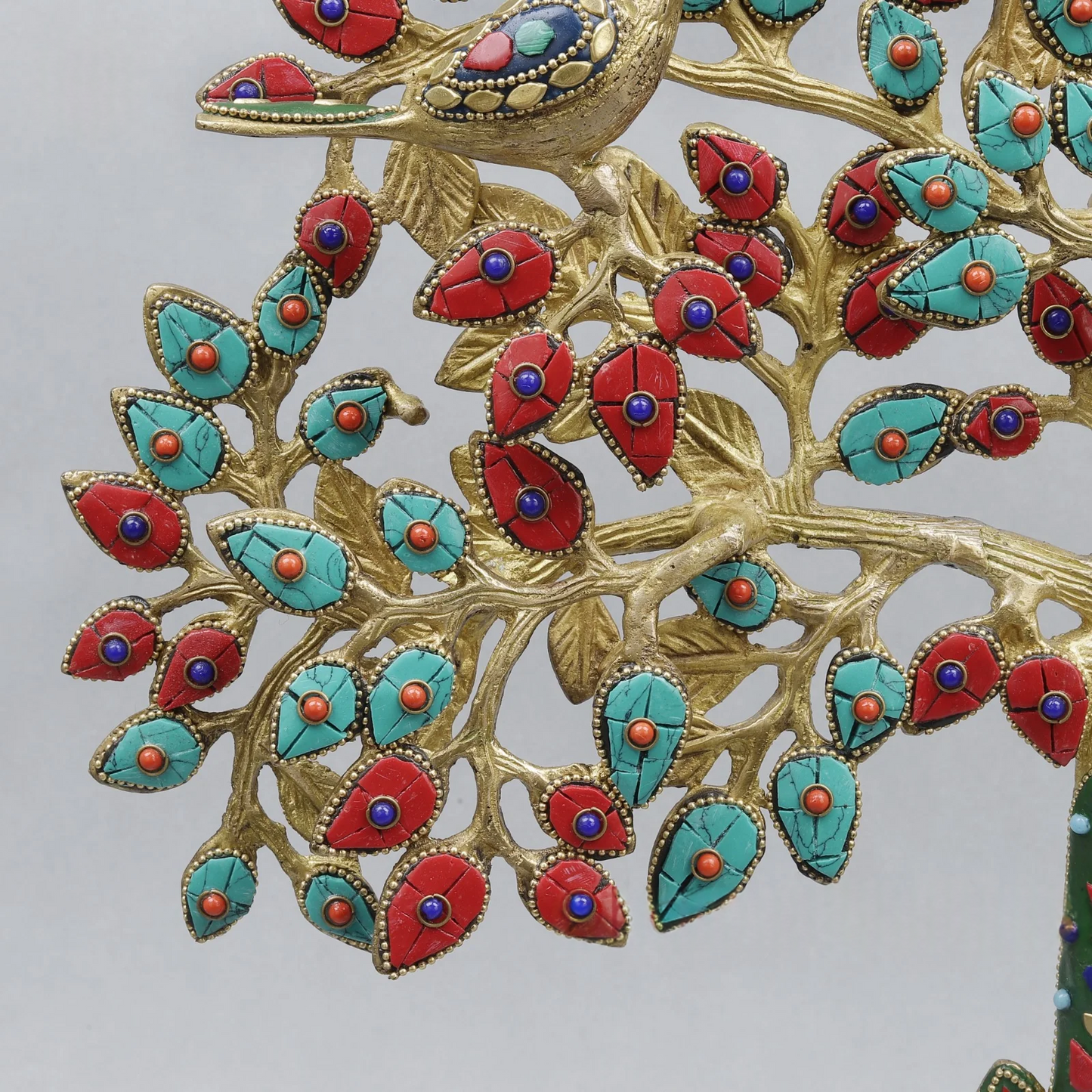 Brassaura® Decorative Tree With Birds With Multi-Color Inlay Finish | Pure Superfine Brass Handcrafted Murti | Brass Statue for Home Temple, Pooja Room | Height 19 Inches | Weight 4.72 Kgs
