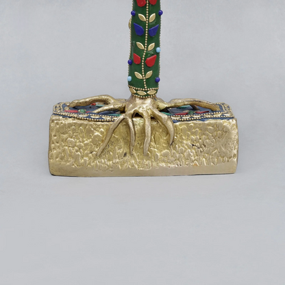 Brassaura® Decorative Tree With Birds With Multi-Color Inlay Finish | Pure Superfine Brass Handcrafted Murti | Brass Statue for Home Temple, Pooja Room | Height 19 Inches | Weight 4.72 Kgs