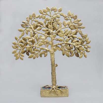Brassaura® Decorative Tree With Birds With Multi-Color Inlay Finish | Pure Superfine Brass Handcrafted Murti | Brass Statue for Home Temple, Pooja Room | Height 19 Inches | Weight 4.72 Kgs
