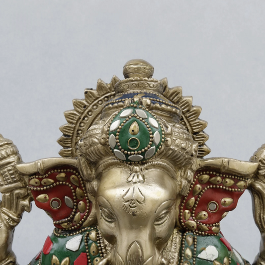 Brassaura® Lord Ganesha Seated Idol with Fine Stonework Finish | Pure Superfine Brass Handcrafted Murti | Brass Statue for Home Temple, Pooja Room | Height 8.5 Inches | Weight 5.2 Kgs