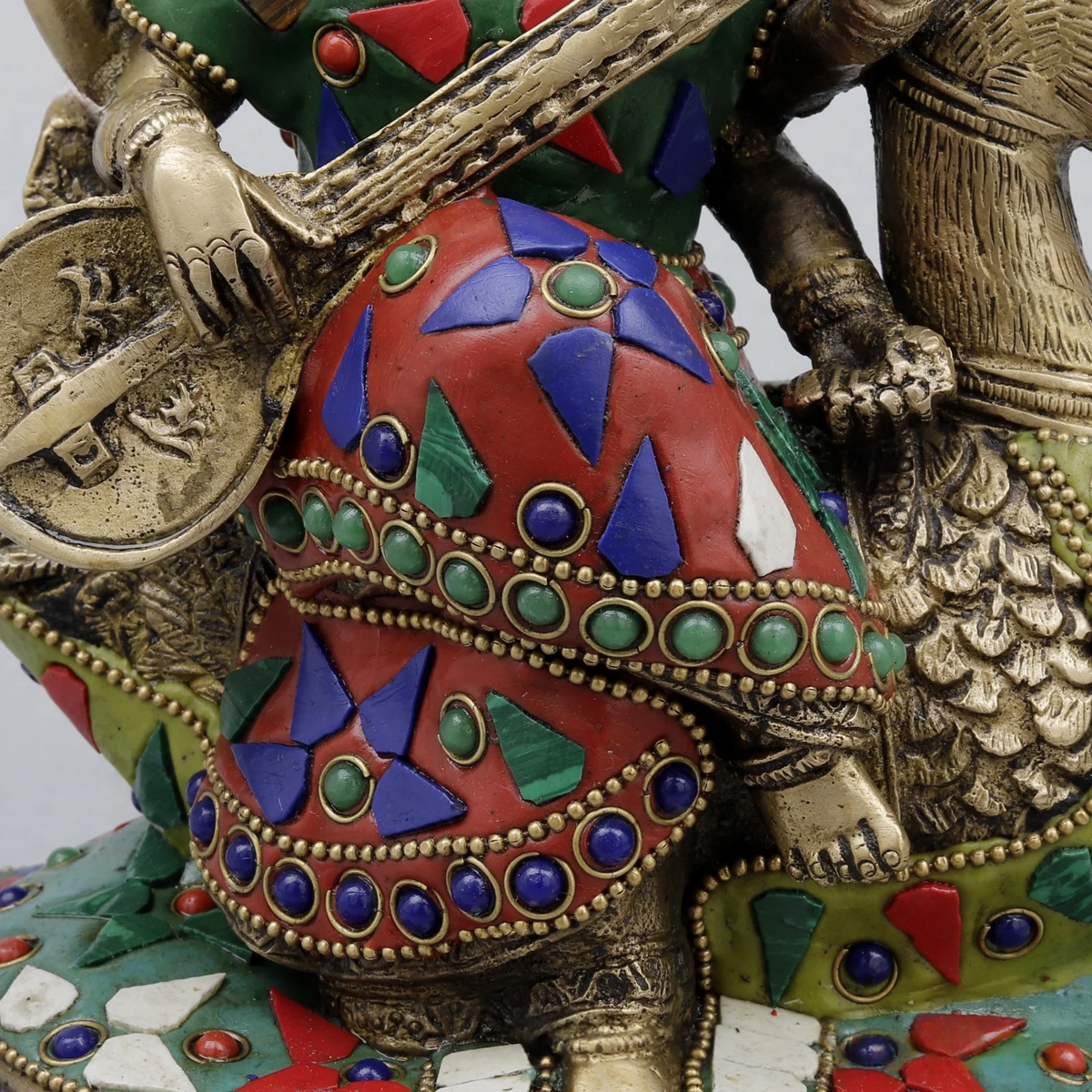 Brassaura® Saraswati Playing Veena Idol with Multi-Color Finish | Pure Superfine Brass Handcrafted Murti | Brass Statue for Home Temple, Pooja Room | Height 7.5 Inches | Weight 2.82 Kgs